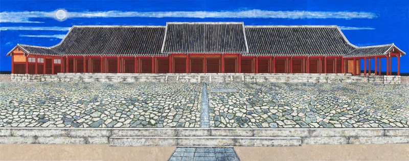 조풍류, 종묘-영녕전, 2024, 캔버스 천에 호분 먹 분채 석채, 220×560cm *재판매 및 DB 금지