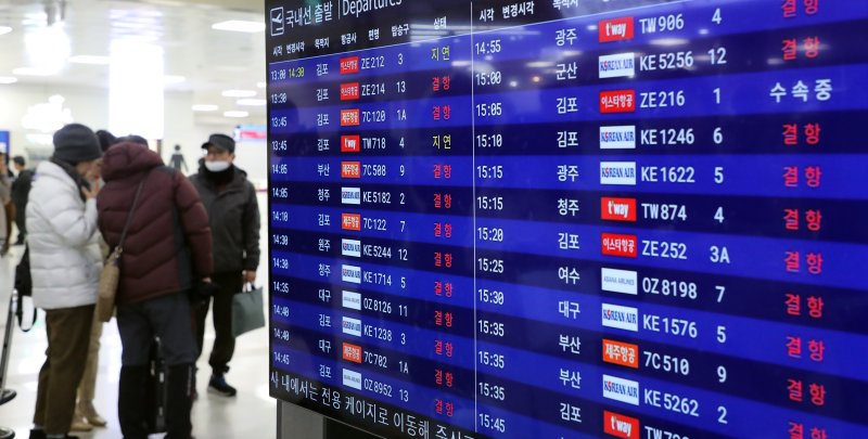제주공항 항공기 운항 현황판. 2025.2.7/뉴스1 ⓒ News1 고동명 기자