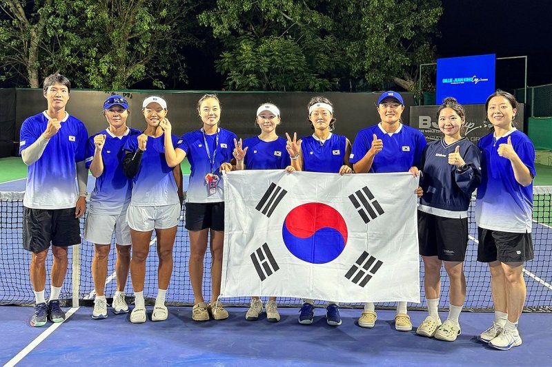 빌리진킹컵에 출전한 한국 여자 테니스 대표팀. (출처=연합뉴스)