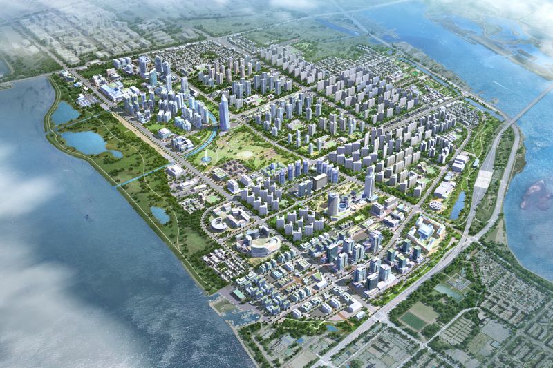 부산진해경제자유구역의 명지국제신도시가 미래를 여는 신도시로 탈바꿈하고 있다. 사진은 조감도.