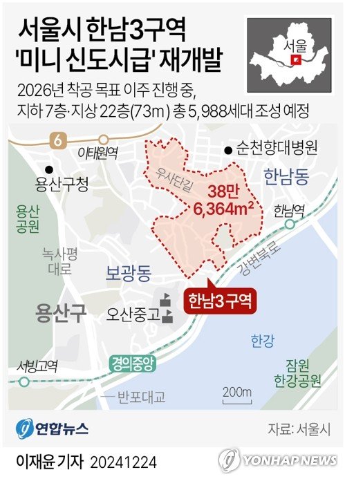 [그래픽] 서울시 한남3구역 '미니 신도시급' 재개발 (출처=연합뉴스)