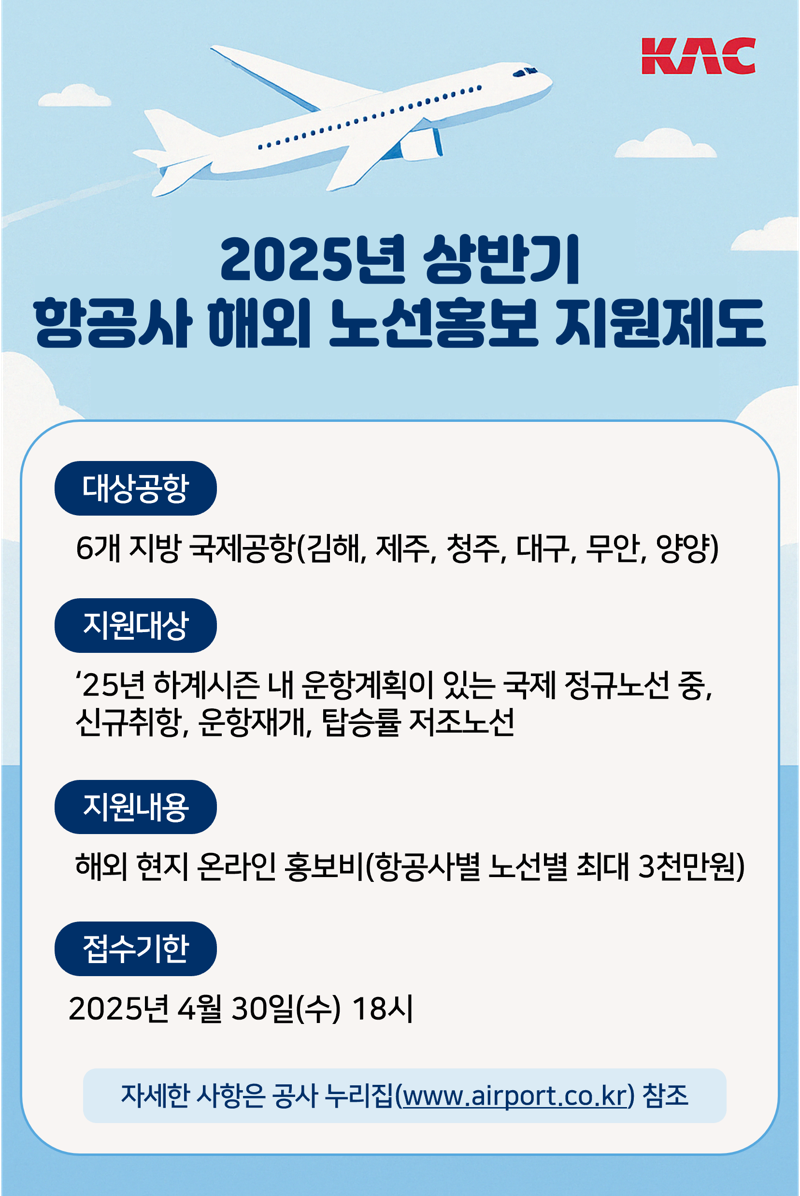 항공사 해외 노선홍보 지원제도 포스터. 한국공항공사 제공