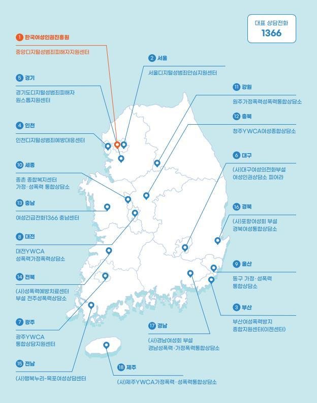 전국 디지털성범죄피해자지원센터 현황.