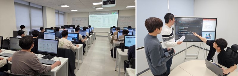 [서울=뉴시스]AI 교육 과정에 참여한 삼성전자 임직원들이 강의를 듣고 함께 과제를 진행하고 있는 모습. (사진=삼성전자 제공) photo@newsis.com *재판매 및 DB 금지