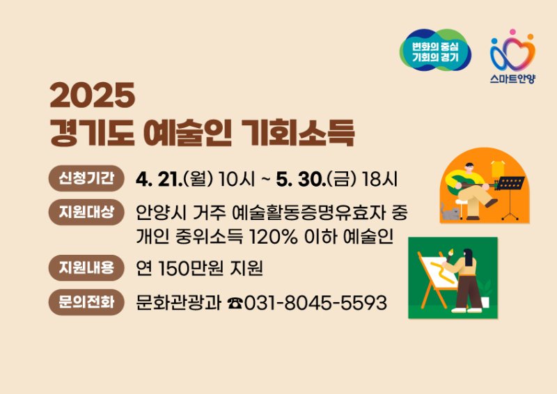 경기 안양시가 '2025 경기도 예술인 기회소득' 대상자를 모집한다. (제공. 재판매 및 DB금지)/뉴스1