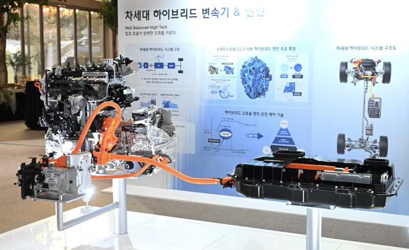 현대차그룹이 개발한 차세대 하이브리드 변속기와 엔진. 현대차그룹 제공