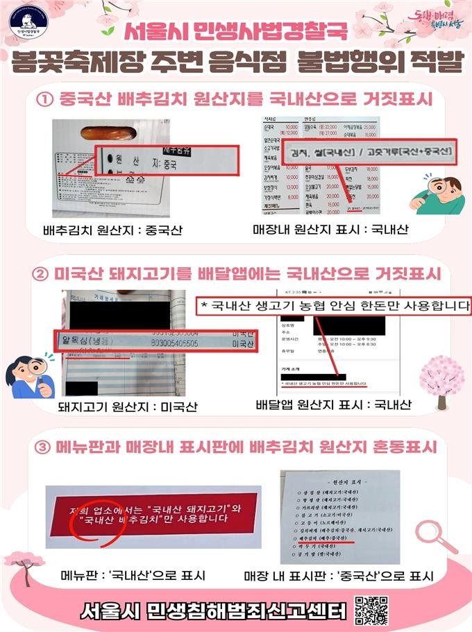 서울시 민사국, 봄꽃축제장 주변 음식점 불법행위 적발 (출처=연합뉴스)