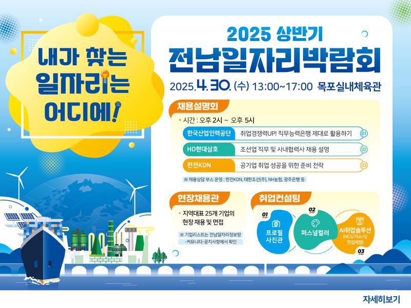 전남도가 오는 30일 목포실내체육관에서 '2025 상반기 전남일자리박람회'를 개최한다. 전남도 제공