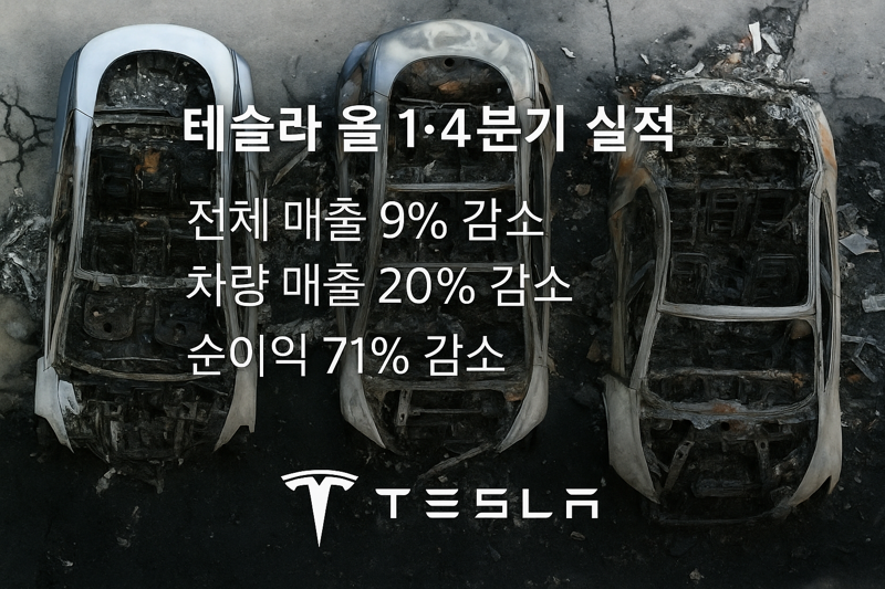 테슬라가 22일(현지시간) 시장 컨센서스를 하회하는 부진한 올해 1·4분기 실적을 발표했다. 이미지=챗GPT '이미지 젠' 생성