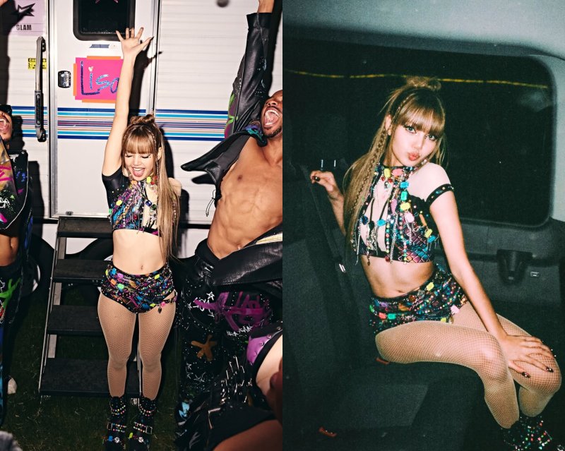 가슴뼈 드러낸 리사, 아찔한 망사 스타킹…"코첼라 제대로 즐겼다"