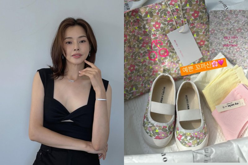 [서울=뉴시스] 이하늬(왼쪽)·이하늬가 올린 꼬까신 (사진=인스타그램 캡처) 2025.04.23. photo@newsis.com *재판매 및 DB 금지