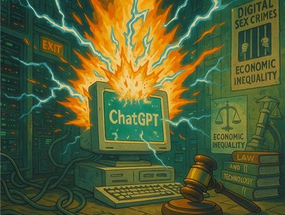 [서울=뉴시스] 챗GPT가 제작한 폭발하는 AI. (그림=챗GPT 생성) 2025.04.23. photo@newsis.com *재판매 및 DB 금지