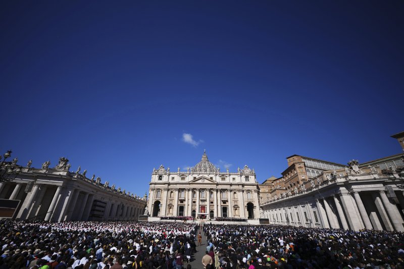 Faithful crowd St Peter's Square for the funeral of Pope Francis, at the Vatican, Saturday, April 26, 2025. (AP Photo/Andrew Medichini)