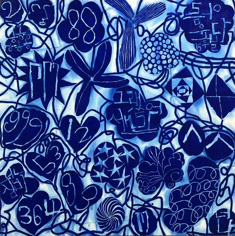 김선형, Gardenblue, 2025, 천에 혼합재료, 152x152cm *재판매 및 DB 금지