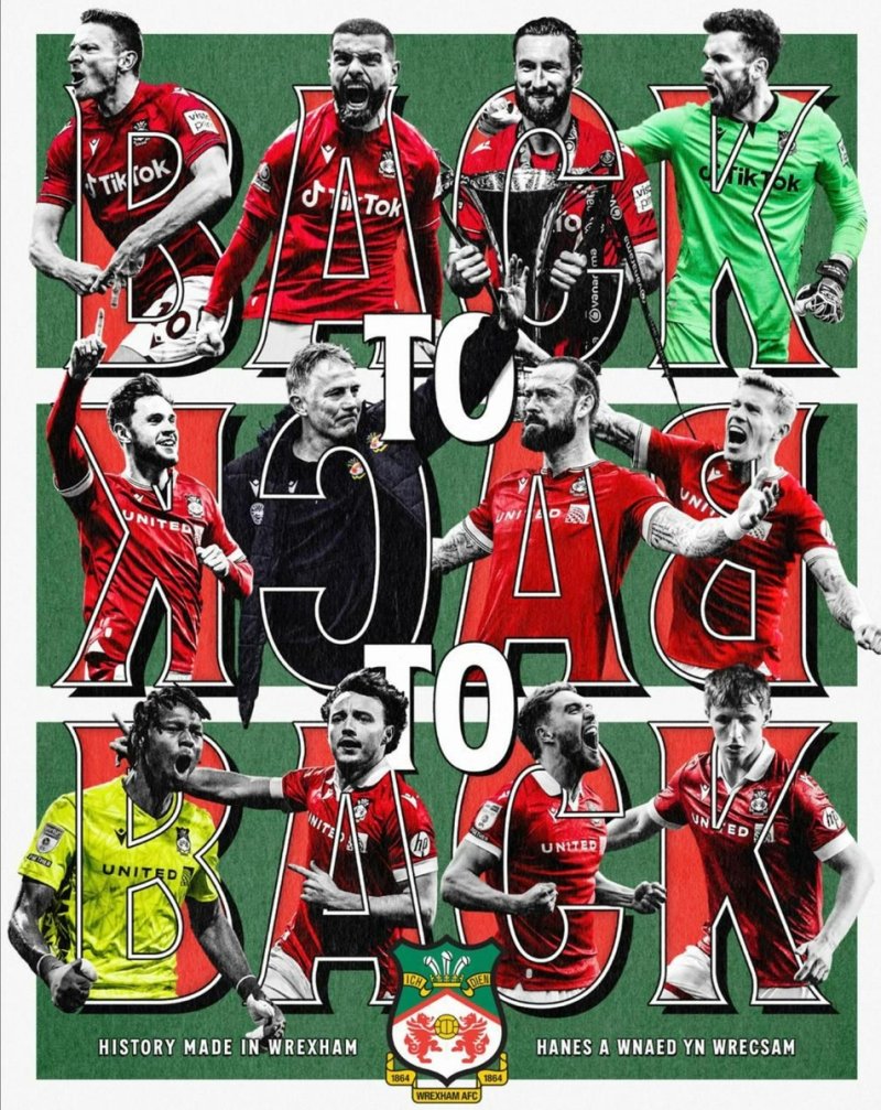 3시즌 연속 승격(백 투 백 투 백)을 자축한 렉섬 (출처=연합뉴스)