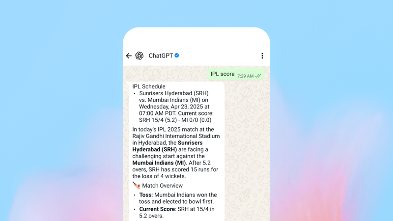 메타플랫폼의 메신저 왓츠앱(Whatsapp)에서 챗GPT를 이용한 모습. 오픈AI 제공