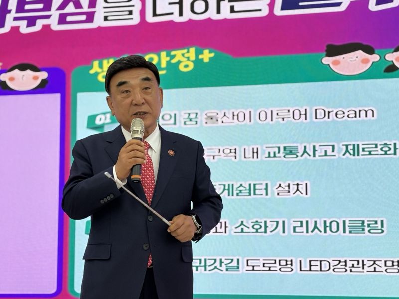 김두겸 울산시장이 29일 언론 브리핑을 통해 2차 울부심 주요 사업에 대해 설명하고 있다. 사진=최수상 기자