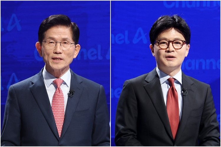 국민의힘 대선 경선에서 결선 진출한 김문수(왼쪽)-한동훈 (출처=연합뉴스)