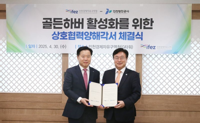 이경규 인천항만공사 사장(왼쪽)과 윤원석 인천경제자유구역청장 (출처=연합뉴스)