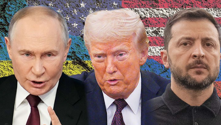 [서울=뉴시스] 왼쪽부터 블라디미르 푸틴 러시아 대통령, 도널드 트럼프 미국 대통령, 볼로디미르 젤렌스키 우크라이나 대통령.