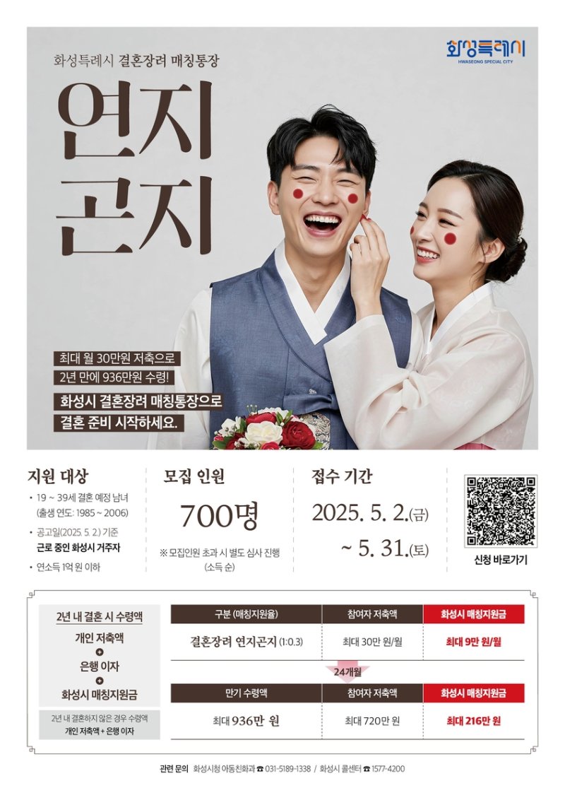 화성시 '연지곤지 통장' 사업 시행 포스터 (출처=연합뉴스)