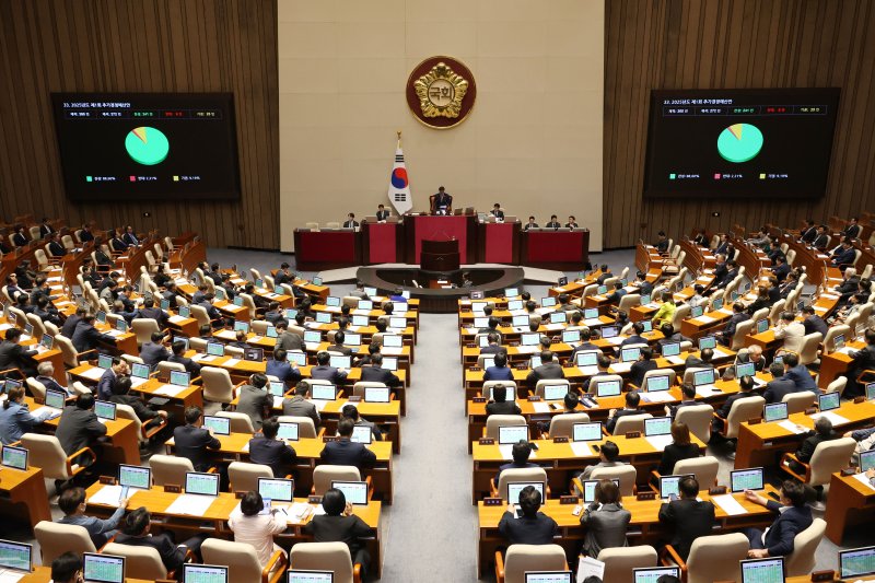 1일 오후 서울 여의도 국회에서 열린 본회의에서 2025년도 제1회 추가경정예산안이 가결되고 있다. 2025.5.1/뉴스1 ⓒ News1 이광호 기자