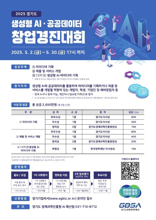 경기도, '생성형AI·공공데이터 활용 창업경진대회' 참가자 모집