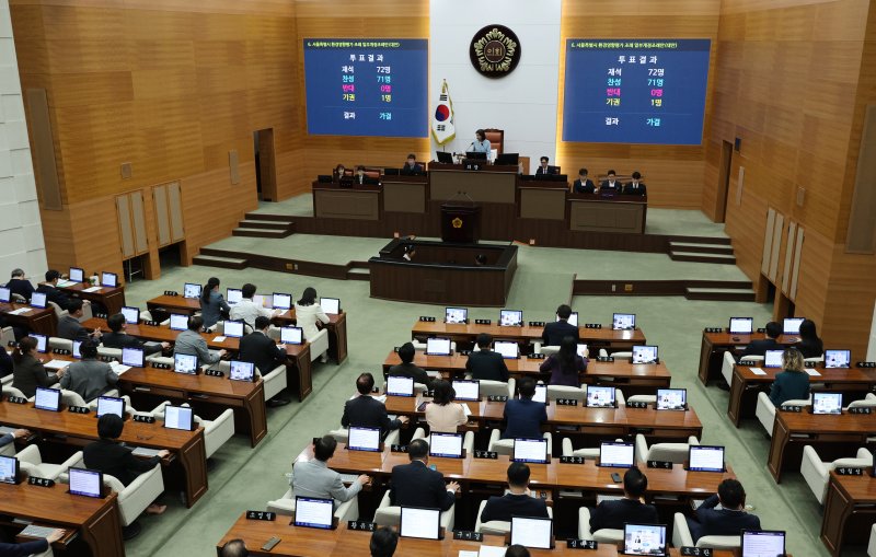 30일 오후 서울 중구 서울시의회에서 제330회 임시회 본회의가 열리고 있다. 2025.4.30/뉴스1 ⓒ News1 신웅수 기자