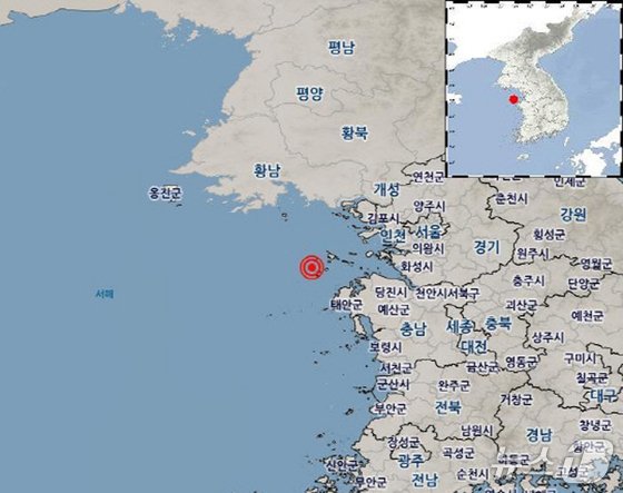 충남 태안군 북서쪽 52㎞ 해역에서 5일 오전 7시 53분 지진이 발생했다.(기상청 제공)