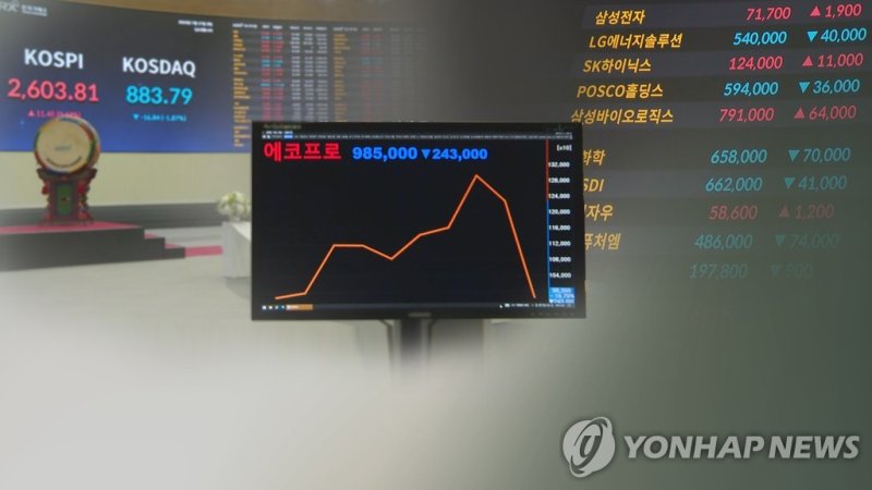 100만원 무너진 '황제주'…2차 전지주 동반 급락 (CG) (출처=연합뉴스)