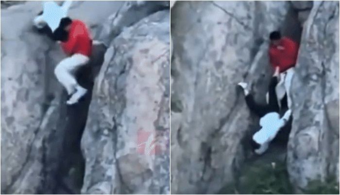 빨리 가려다...절벽 아래로 추락한 남녀, 바위에 걸려 기적 생존 [영상]