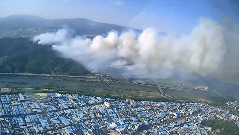 지난달 28일 대구 북구 함지산에서 발생한 산불 모습. 산림청 제공
