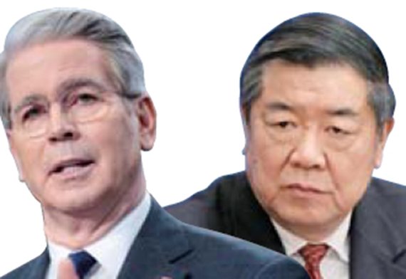 스콧 베선트 미국 재무장관(왼쪽)과 허리펑 중국 국무원 부총리