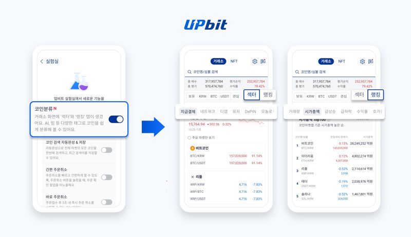 업비트 '코인 분류' 기능 화면 / 두나무 제공