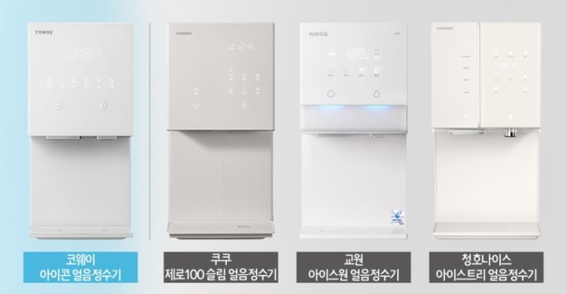 코웨이와 쿠쿠홈시스, 교원웰스, 청호나이스의 제품 이미지.(코웨이 제공)