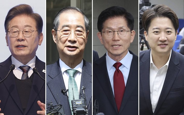 대선 후보들. 이재명(왼쪽부터), 한덕수, 김문수, 이준석 (출처=연합뉴스)