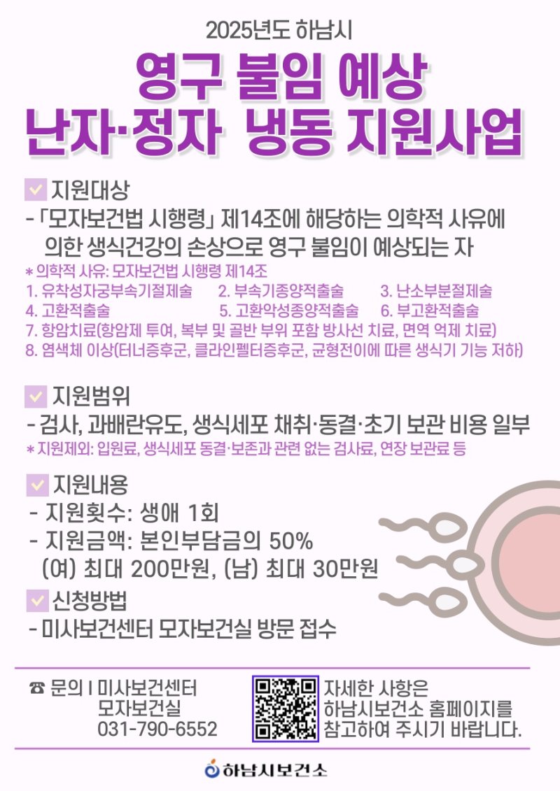 영구 불임 예상자 난자·정자 냉동 지원사업 안내. (사진=하남시 제공) photo@newsis.com *재판매 및 DB 금지