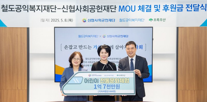 오른쪽부터 권영주 철도재단 전무이사, 박규희 신협재단 부문장, 구미희 초록우산어린이재단 전북본부장. (코레일 제공.재판매 및 DB금지)/뉴스1