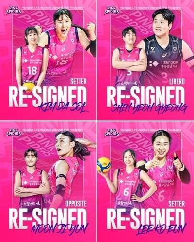 흥국생명이 FA 계약 김다솔, 신연경, 이고은, 문지윤(왼쪽부터 시계 방향) (출처=연합뉴스)