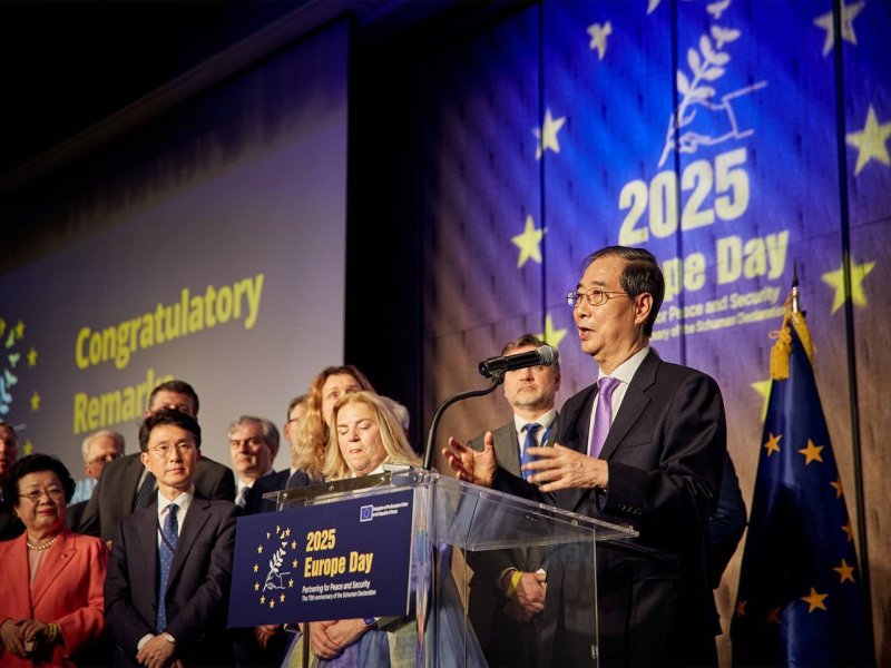 한덕수 무소속 예비후보가 9일 서울 시내 호텔에서 열린 ‘유럽의 날(Europe Day 2025)’ 행사에 참석하고 있다. (한덕수 캠프 제공, 재판매 및 DB금지) 2025.5.9/뉴스1