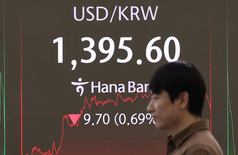 7일 서울 중구 하나은행 본점 딜링룸 전광판에 원·달러 환율 현황이 표시돼 있다. 이날 환율은 전 거래일 대비 25.3원 내린 1380.0원에 개장했다. 환율이 1380원대에서 출발한 건 지난해 11월 8일 이후 6개월 만에 처음이었다. 이후 장중 1400원대를 터치하는 등 큰 변동성을 보인 끝에 상승 마감했다. 2025.5.7/뉴스1 ⓒ News1 박지혜 기자