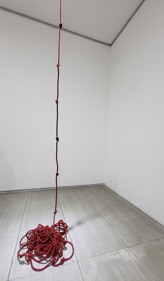 [사진=박현주미술전문기자] 대구 인당뮤지엄,에 선보인 클로드 비알라의 작품. 밧줄 같지만 실은 캔버스를 해체해 나온 끈으로 만들었다. 2025.05.14. hyun@newsis.c.om *재판매 및 DB 금지