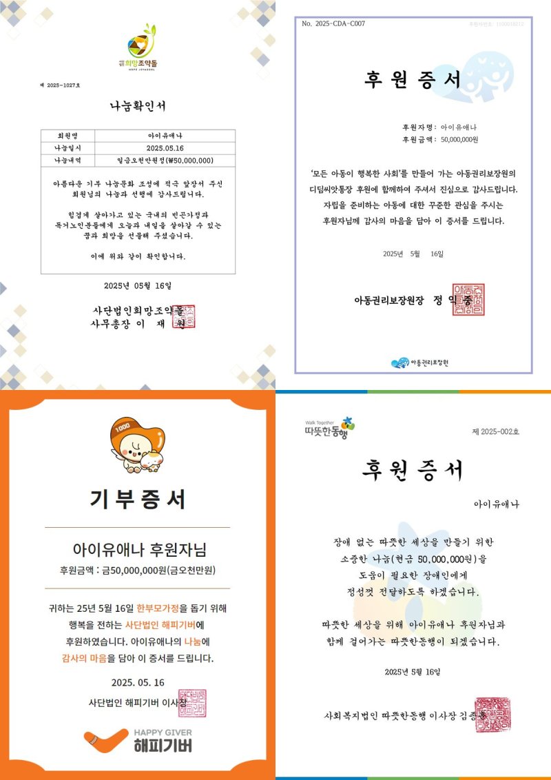 아이유, 생일 맞아 2억 기부…"빈곤 가정·자립준비 청소년 위해"