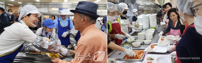 이재명 더불어민주당 대통령 라이브 바카라사이트 부인인 김혜경 라이브 바카라사이트(왼쪽)와 김문수 국민의힘 라이브 바카라사이트 부인인 설난영 라이브 바카라사이트가 최근 배식봉사를 하고 있다. 김 라이브 바카라사이트는 지난 16일 광주 북구 효령동 효령노인복지타운에서, 설 라이브 바카라사이트는 20일 서울시립 은평노인종합복지관에서 각각 음식을 나누는 봉사를 했다. /사진=뉴시스, 국민의힘 제공