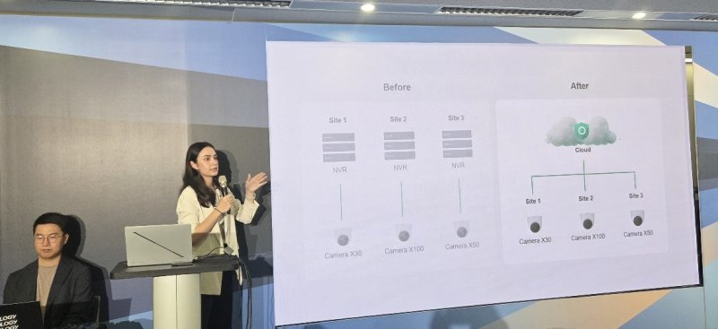 캐서린 장(Katherine Chiang) 시놀로지 마케팅 매니저가 컴퓨텍스 2025 시놀로지 클라우드 기반 VSaaS 플랫폼 C2 Surveillance Station 발표 미디어 이벤트에서 발언하고 있다. 2025.5.21뉴스1 ⓒ News1 김민석 기자