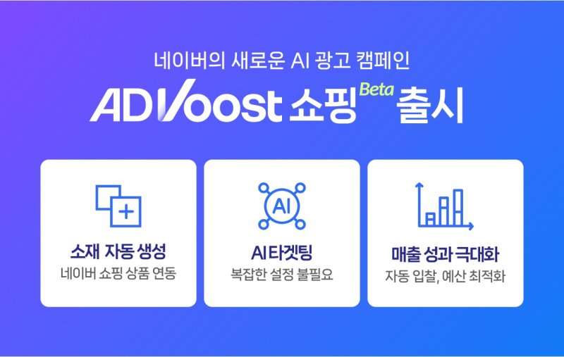 [서울=뉴시스] 네이버가 쇼핑 광고 특화 인공지능(AI) 플랫폼 '애드부스트 쇼핑'을 22일 오픈 베타 버전으로 출시했다고 밝혔다. (사진=네이버 제공) *재판매 및 DB 금지