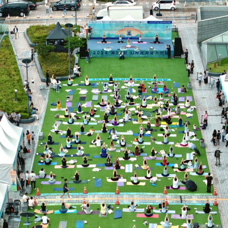 작년 요가의 날 행사 장면 (출처=연합뉴스)