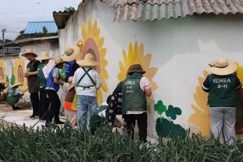 함평영화학교 학생들이 한나리마을에서 벽화를 그리고 있다. (전남도교육청 제공, 재판매 및 DB 금지)
