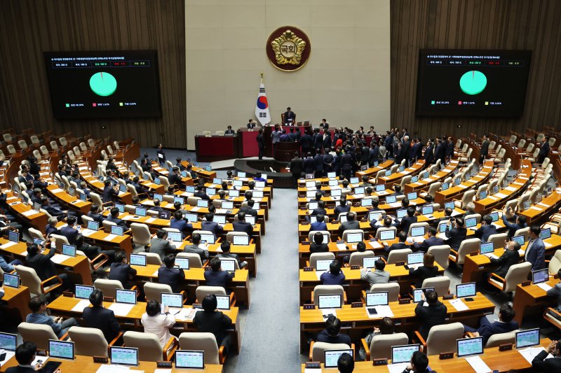 [서울=뉴시스] 권창회 기자 = 사진은 지난 1일 서울 여의도 국회에서 열린 제424회 국회(임시회) 제7차 본회의 모습. 2025.05.01. kch0523@newsis.com