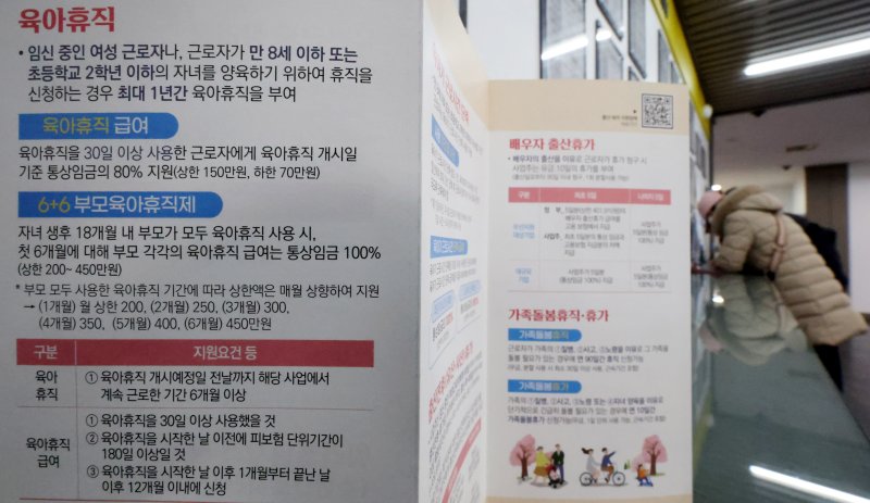[서울=뉴시스] 추상철 기자 = 11일 오후 서울 마포구 서부메이저 바카라 사이트복지플러스센터에 육아휴직 관련 리플릿이 놓여 있다. 2025.02.11. scchoo@newsis.com